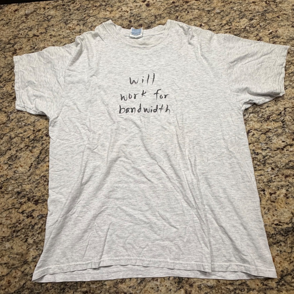 Vintage Hanes Beefy-T Will Work For Bandwidth Graphic T-Shirt XL Gray Mens v